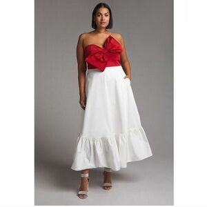 Anthropologie Hutch Bow Tie Red and White Formal Midi Holiday Dress
